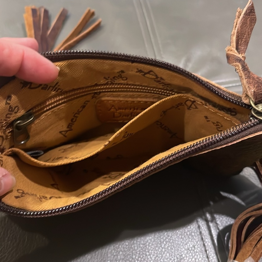โค๏ธโค๏ธAmerican Darling Brown Turquoise Crossbody Cowhide Leather Hair-onโค๏ธโค๏ธ NWT - Picture 5 of 5